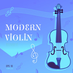 Modern violin concert poster. Vector illustration background. Blue colors - 258036323