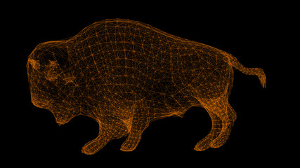 3d rendering bison wireframe high poly mesh