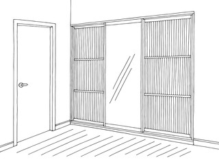Hallway graphic black white home interior sketch illustration vector