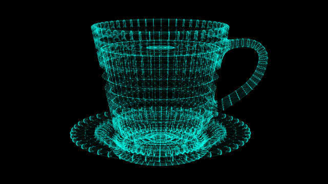3d rendering coffee cup wireframe high poly mesh