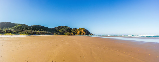 Panoramic view of Tallow Beach, Byron Bay, New South Wales, Australia.