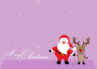 Merry Christmas and happy new year with cute Santa Claus, reindeer. Cute animal holiday cartoon character vector. Vector concept illustration for design.
