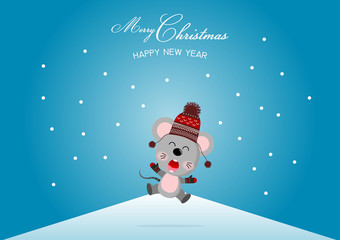 Merry Christmas and happy new year with cute Rat . Cute animal holiday cartoon character vector. Vector concept illustration for design.