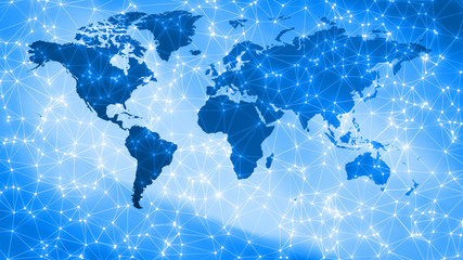 Cyber threats digital world security, connecting dots and lines on world map