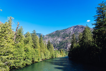 Fototapeta na wymiar Skagit River im North Cascades National Park in Washington, USA am Cascade Loop Scenic Byway