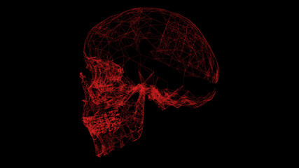 3d rendering red skull wireframe high poly mesh