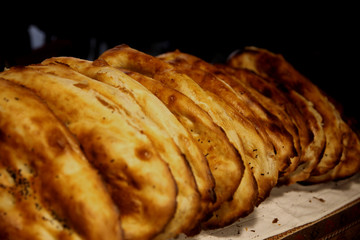 Traditional Azerbaijani tandoor bread baked in a clay oven called a tandoor and thin unleavened flatbread, called lavash