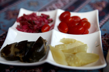 Pickled vegetables on white plate