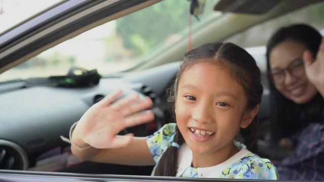 Family Happy Opening Car Window Waving Hand And Enjoy Travel, 4K