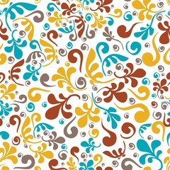 botanical freehand swirl doodles flat minimal retro vintage colorful tone seamless pattern vector