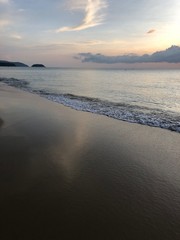 special singing silver sand and the coastline of Karon beach in Phuket Thailand at late sunset