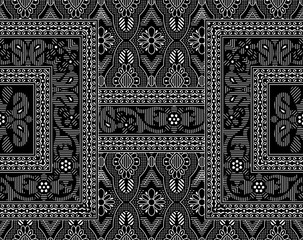 Seamless black and white traditional indian textile fabric border