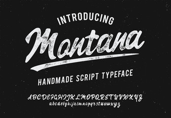 Montana. Vintage brush script. Handmade font. Retro Typeface. Vector font illustration.