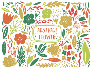 vector set of fantasy flowers and leaves in folk style flat cartoon design great design element for cards, posters, leaflets, wedding, birthday and holiday banners