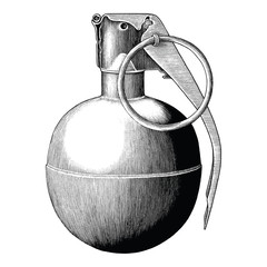 Grenade hand draw vintage style black and white clip art isolated on white background