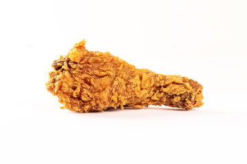 Fried chicken leg isolated on white background.