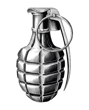 Grenade hand draw vintage style black and white clip art isolated on white background