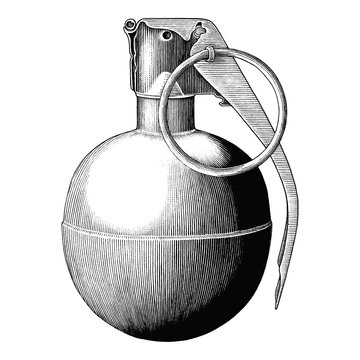 recommend clip art: Grenade hand draw vintage style black and white clip art isolated on white background