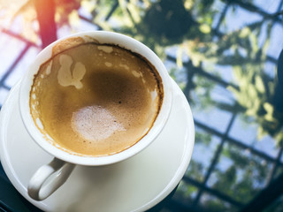 Empty hot coffee in white ceramic cup