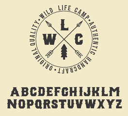 Wild Life Camp logo and serif font. Original handmade typeface. Stylish font and logo to create prints and posters.