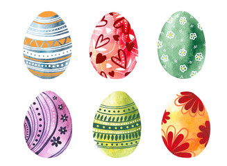 Set of watercolor easter eggs