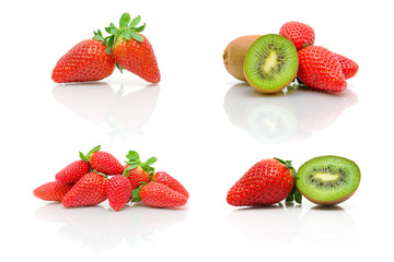 ripe strawberry and kiwi on a white background