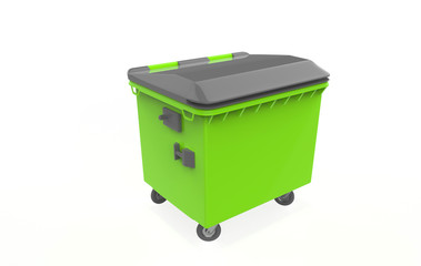 close plastic garbage container on white background. 3d illustration