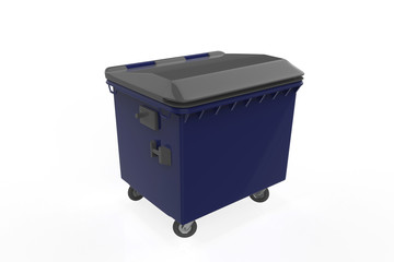 close plastic garbage container on white background. 3d illustration