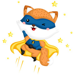 A vector of a cute fox wearing superhero costume