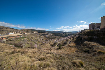 Around the town of Morella surrounded by Almond trees