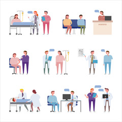 Obraz na płótnie Canvas Doctors' various hospital work and medical practice. flat design style minimal vector illustration