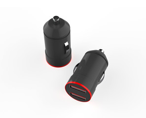 USB car charger isolated on white background. 3d illustration