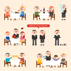 A variety of restaurant guests and staff character set. flat design style minimal vector illustration