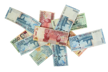 Obraz na płótnie Canvas indonesia rupiah currency on white background, 50000, 100000, 20000. 1000