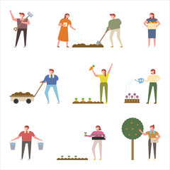 farmer character set. flat design style minimal vector illustration