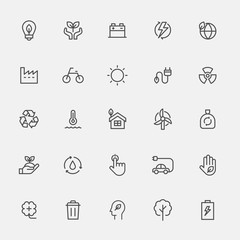 Eco energy black line icon set to protect nature. flat design style minimal vector illustration