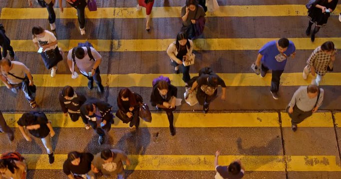 Top view people walk in the street at night