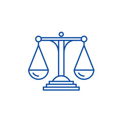 Scales of justice line concept icon. Scales of justice flat  vector website sign, outline symbol, illustration.
