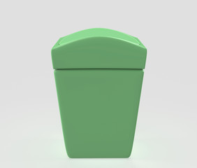 empty plastic trashcan isolated on grey background. 3d illustration 