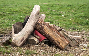 Timber log pile bonfire
