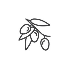 Olive branch with olives fruit line icon. linear style sign for mobile concept and web design. olives branch with leaves outline vector icon. Symbol, logo illustration. Pixel perfect vector graphics