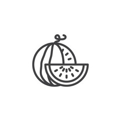 Sliced watermelon fruit line icon. linear style sign for mobile concept and web design. Fresh watermelon outline vector icon. Healthy diet food symbol, logo illustration. Pixel perfect vector graphics