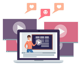 Man in casual clothing stay at blackboard and hold a pointer in hand. Cartoon character design. Flat vector illustration on white background. Tutorial concept, design for web site or app