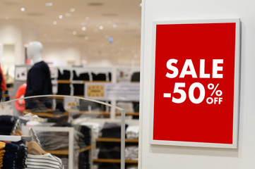 Department store with sale discount sign in shop  Sale sign Sale concept