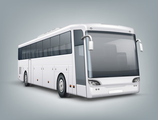 Vector realistic illustration. One passenger bus in perspective view, isolated on background