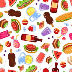 Picnic Food Seamless Pattern, Design Element Can Be Used for Wallpaper, Packaging, Textile, Web Page Vector Illustration