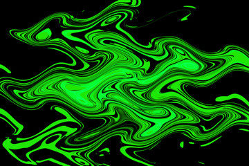 Green neon glowing particles on black background. Splashes and stains. Geometric pattern.