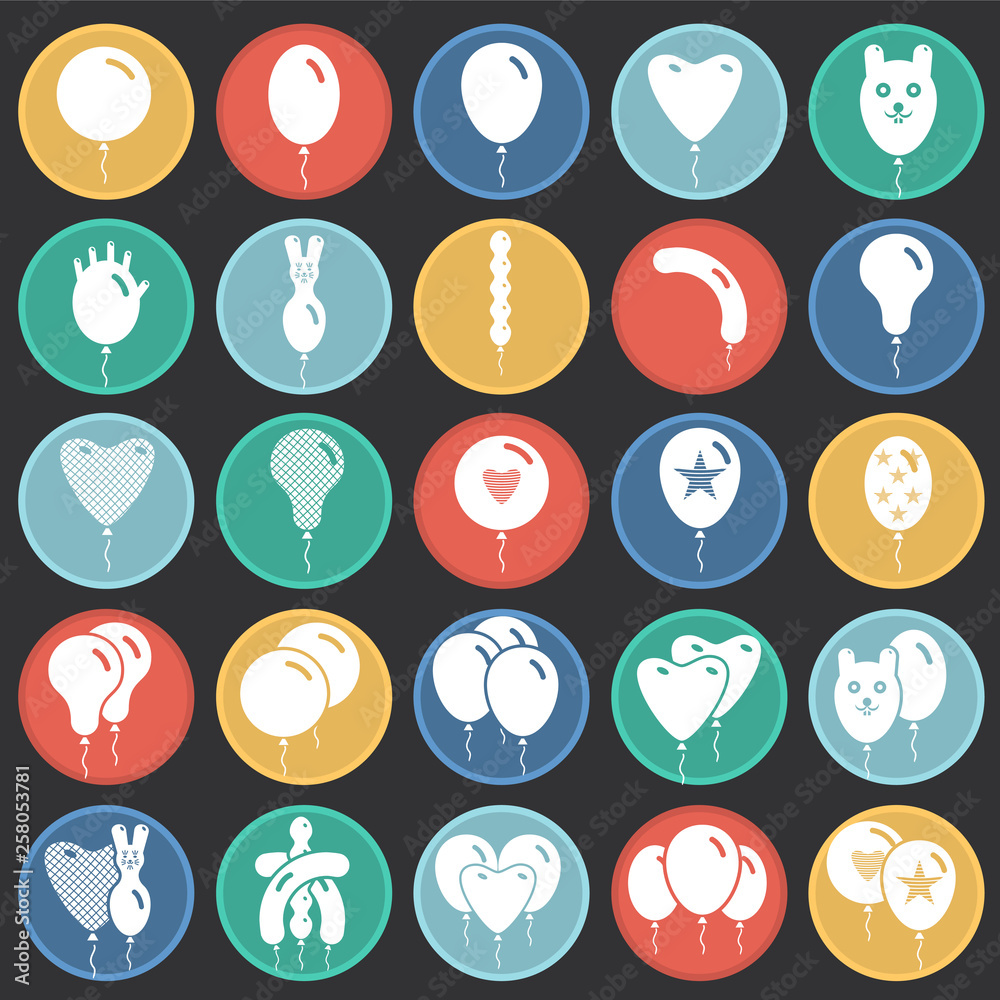 Poster ballon icons set on color circles black background for graphic and web design. simple vector sign. i