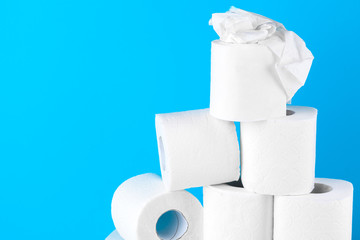 Toilet paper. Close up shot on blue background