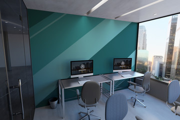 Glass Office Room Wall Mockup - 3d rendering
